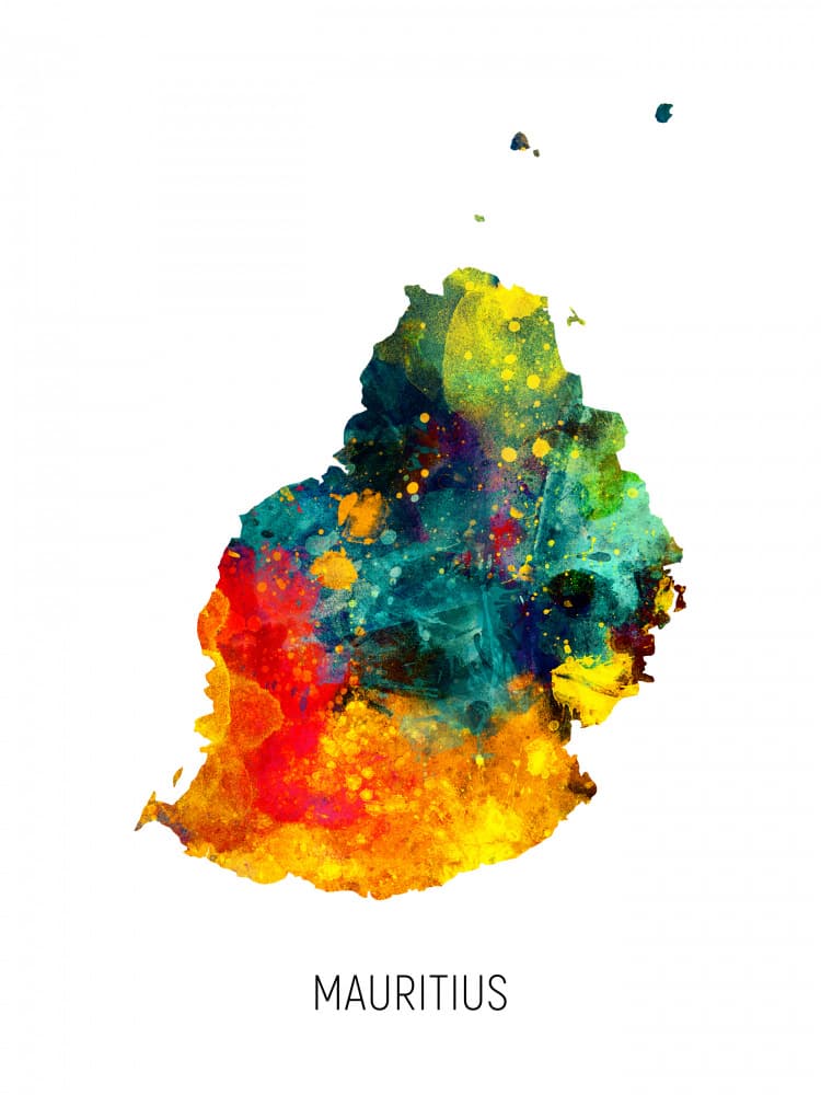 Vibrant Mauritius Map by Michael Tompsett — canvas wall art