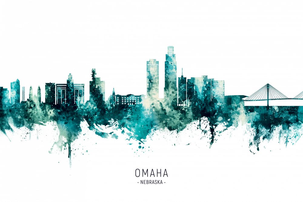 Vibrant Omaha Skyline by Michael Tompsett — canvas wall art