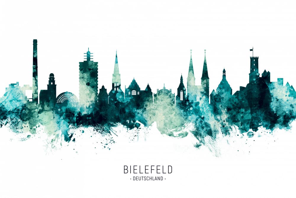 Bielefeld Skyline Watercolor by Michael Tompsett — canvas wall art