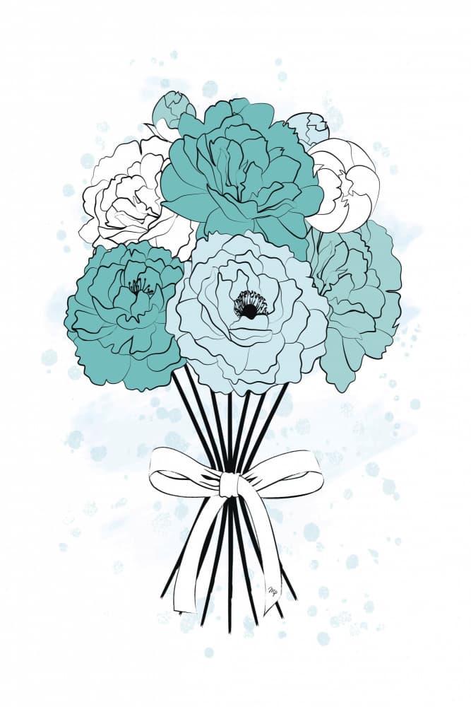 Teal Floral Bouquet by Martina — canvas wall art