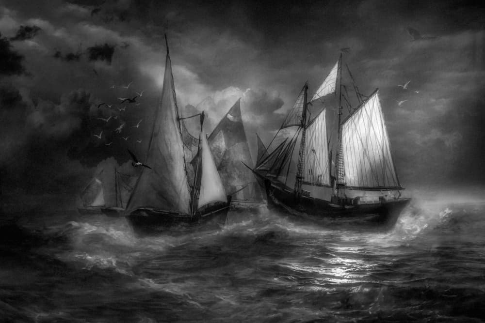 Tall Ships Stormy Ocean by Charlaine Gerber — canvas wall art