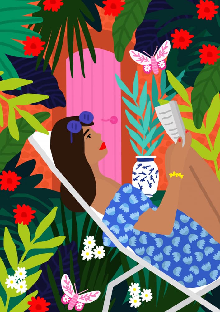 Floral Sunbathing Girl by Rafaela Mascaro — canvas wall art