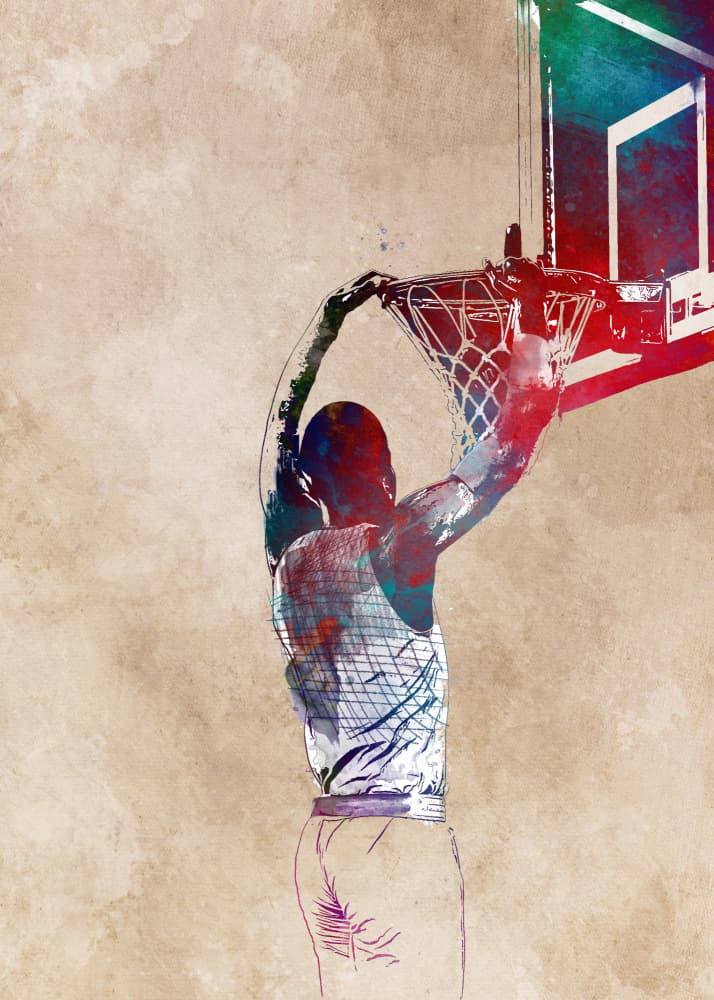 Vibrant Basketball Dunk by Justyna Jaszke — canvas wall art