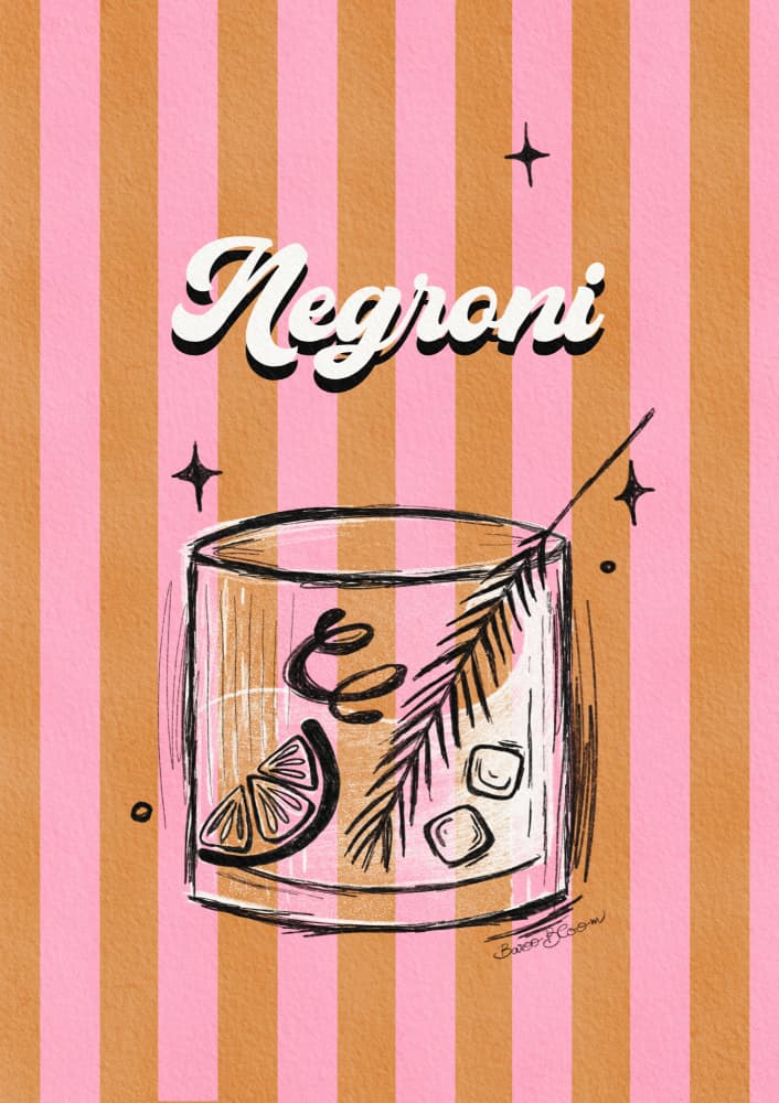Retro Negroni Cocktail by Baroo Bloom — canvas wall art