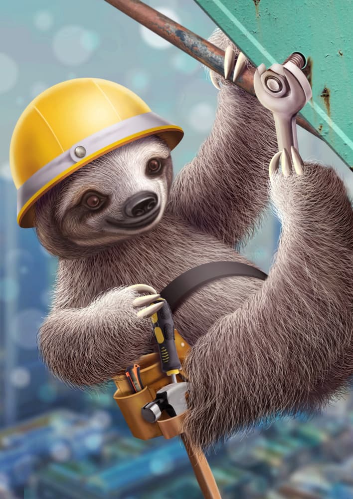 Cute Sloth Builder by Adam Lawless — canvas wall art