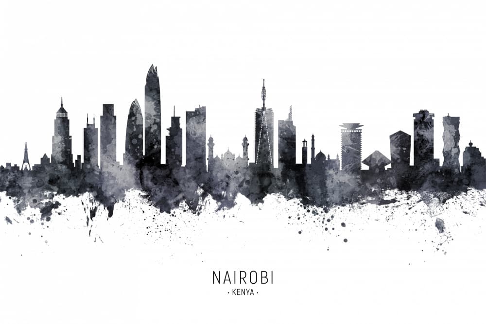 Nairobi Watercolor Skyline by Michael Tompsett — canvas wall art