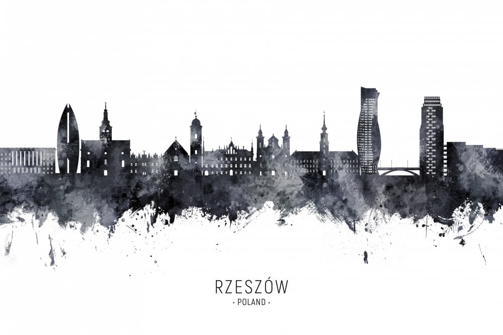 Rzeszów Watercolor Skyline by Michael Tompsett — canvas wall art