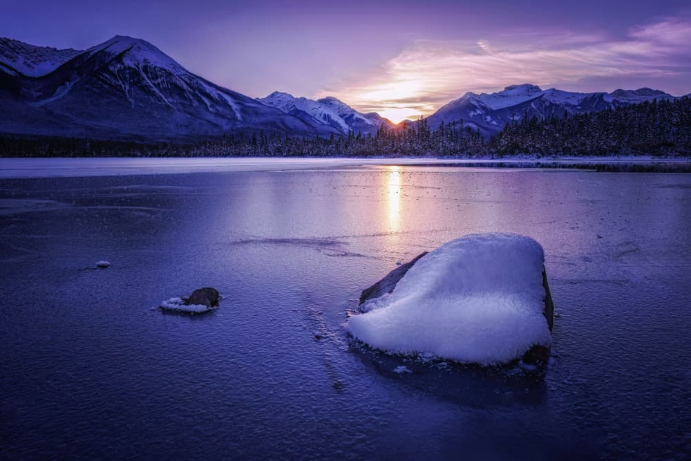 Winter Lake Sunset by Lisa Zhang — canvas wall art