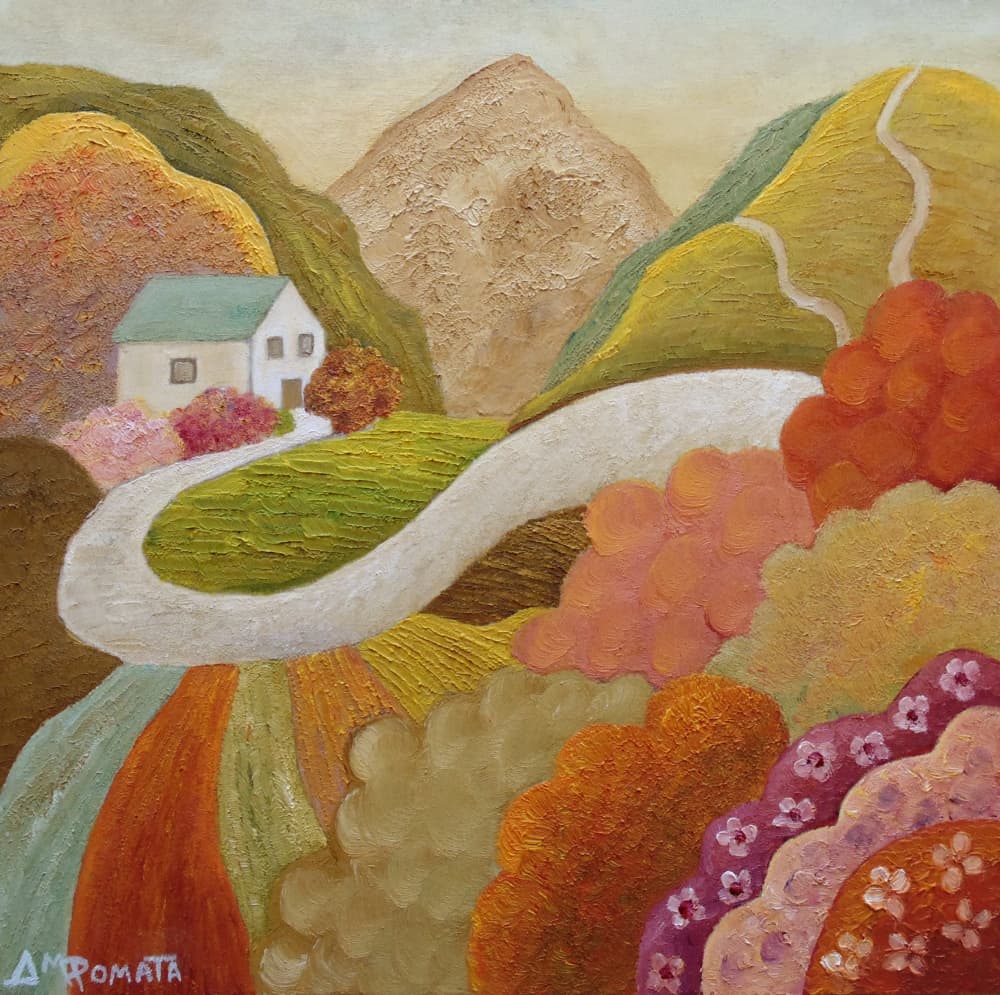 Colorful Hillside Home by Angeles M. Pomata — canvas wall art