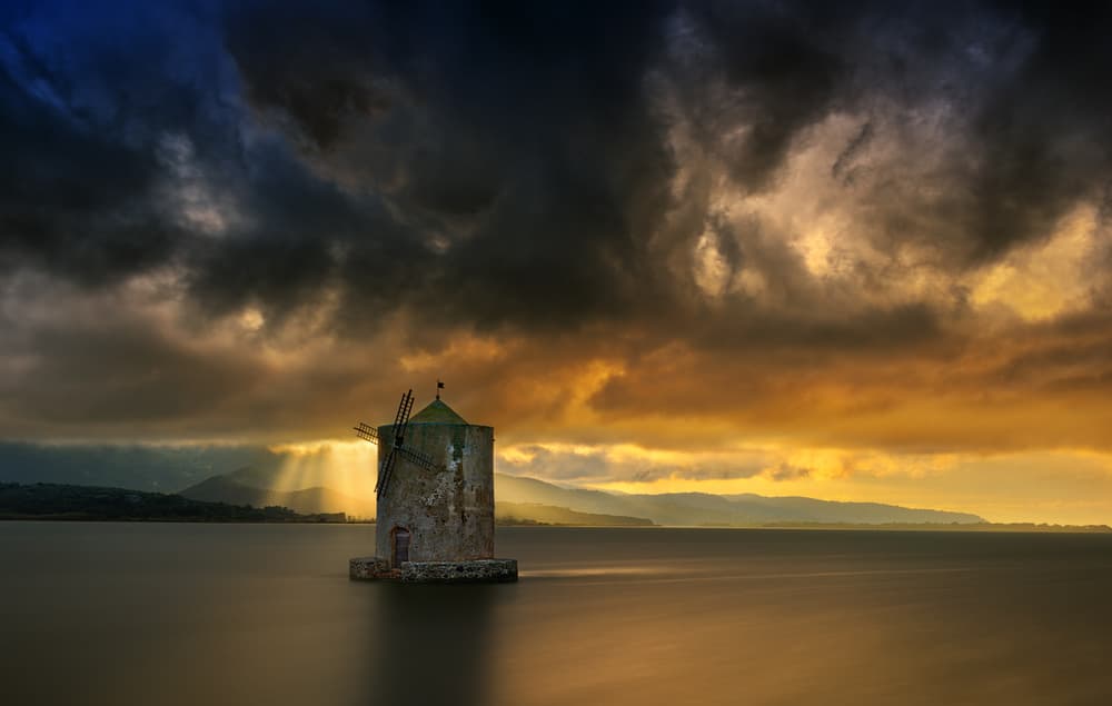 Dramatic Windmill Sunset by Krzysztof Browko — canvas wall art