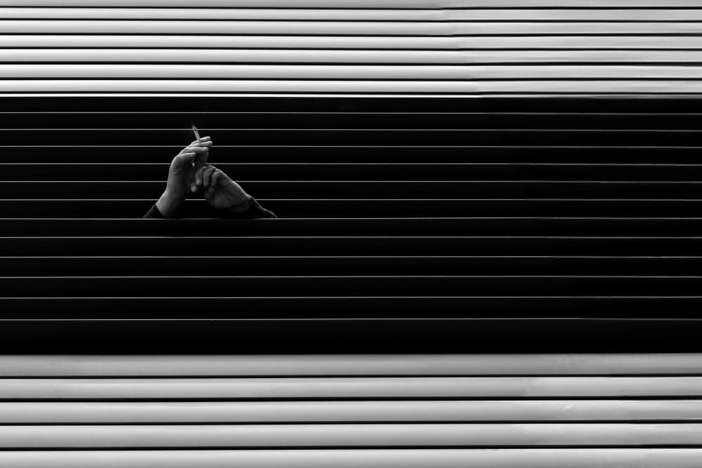 Smoking Hands Behind Blinds by Paulo Medeiros — canvas wall art