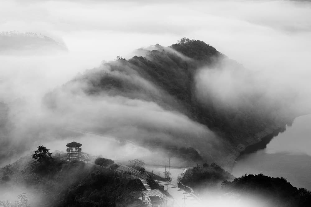 Misty Mountain Pagoda by Shin Woo Ryu — canvas wall art