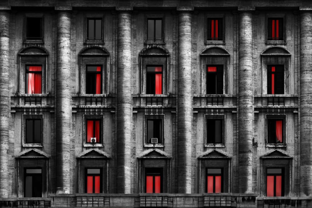 Dramatic Red Windows by Hans-Wolfgang Hawerkamp — canvas wall art