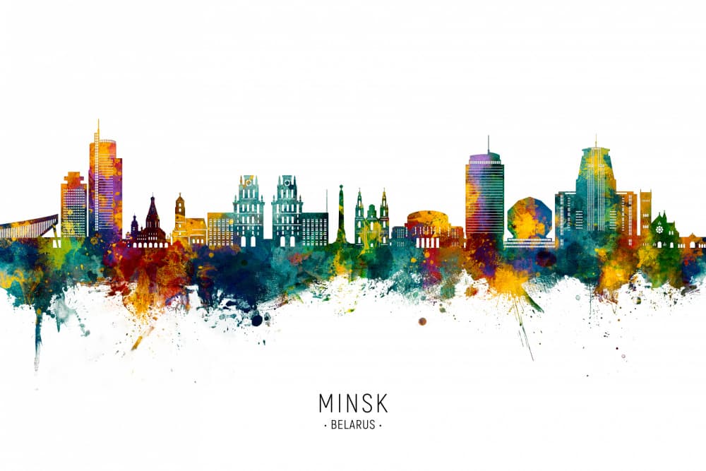 Vibrant Minsk City Skyline by Michael Tompsett — canvas wall art