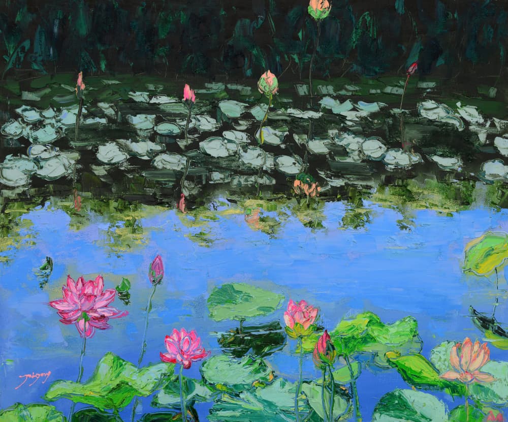 Pink Lotus Reflections by Jukyong Park — canvas wall art