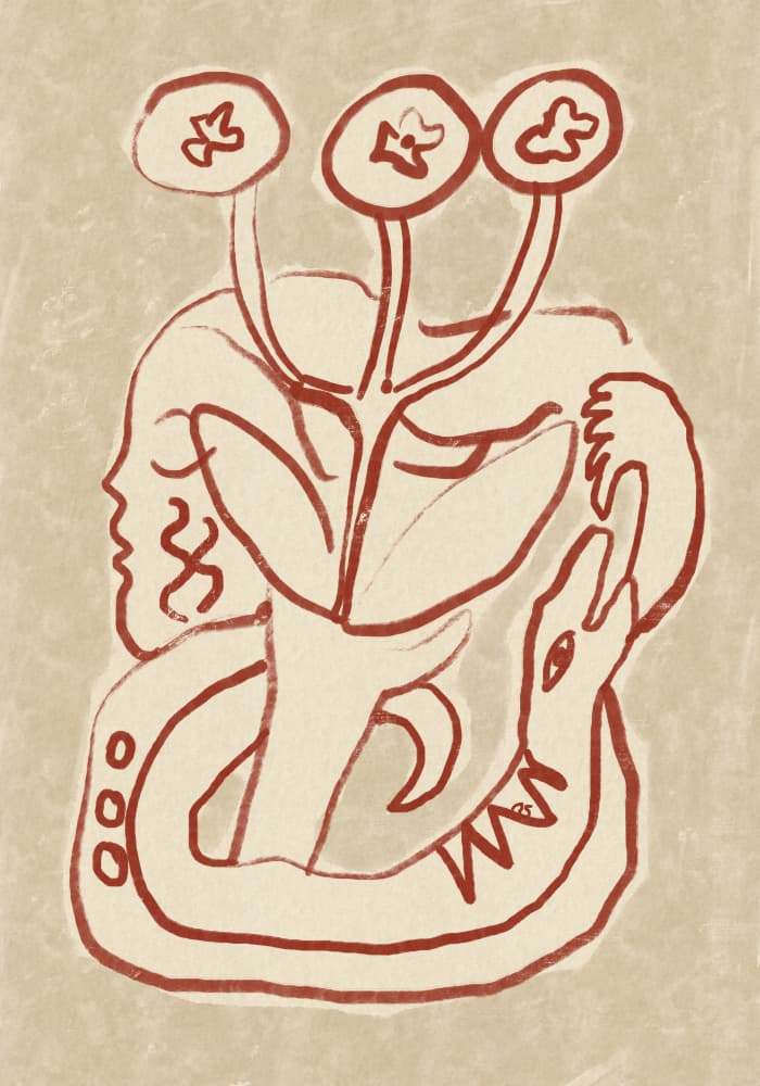 Serene Woman and Snake by Raipa Studio — canvas wall art