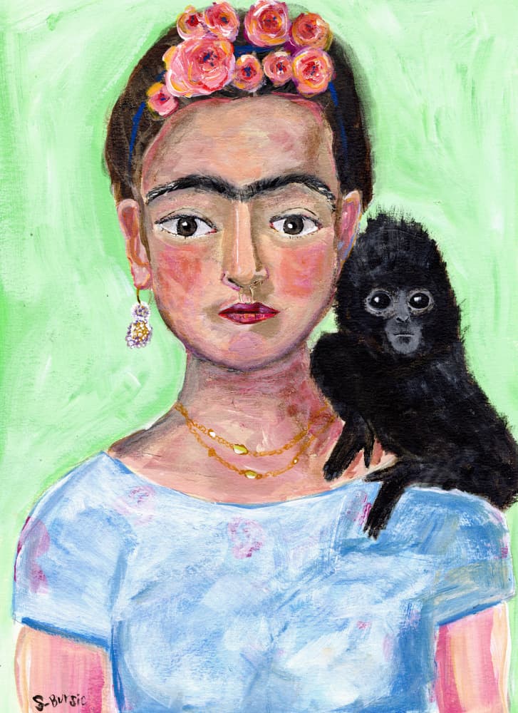 Colorful Woman with Monkey by Sharyn Bursic — canvas wall art