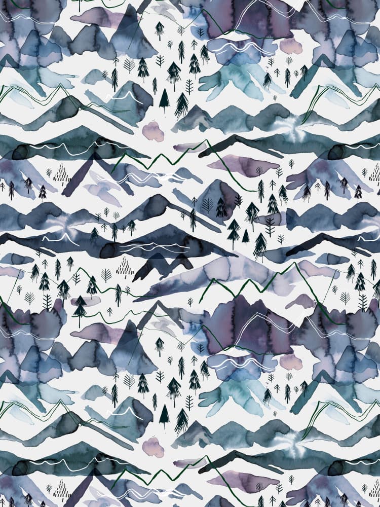Watercolor Mountain Forest Pattern by Ninola Design — canvas wall art
