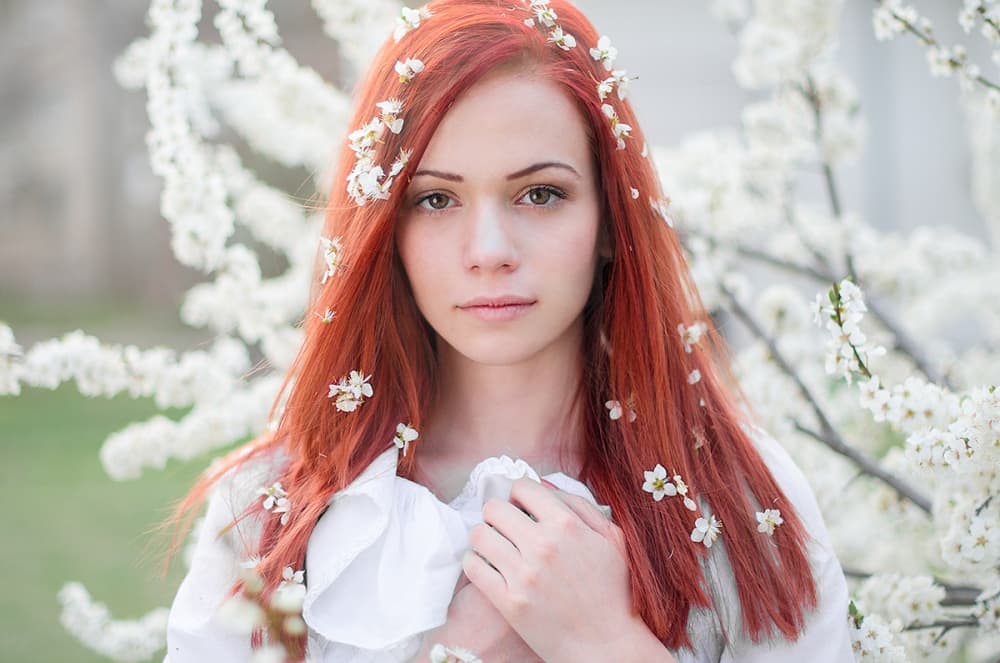 Redhead in Spring Blossoms by Tanya Markova — canvas wall art