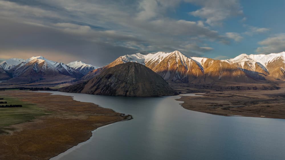 Golden Light Mountain Lake by Emanuel Papamanolis — canvas wall art