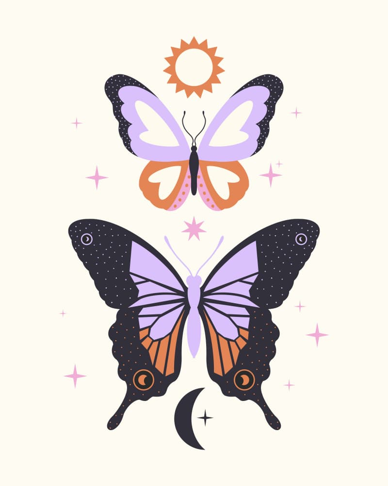 Mystical Sun Moon Butterflies by Artprink — canvas wall art