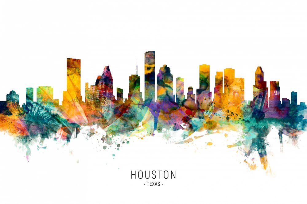Vibrant Houston Skyline by Michael Tompsett — canvas wall art