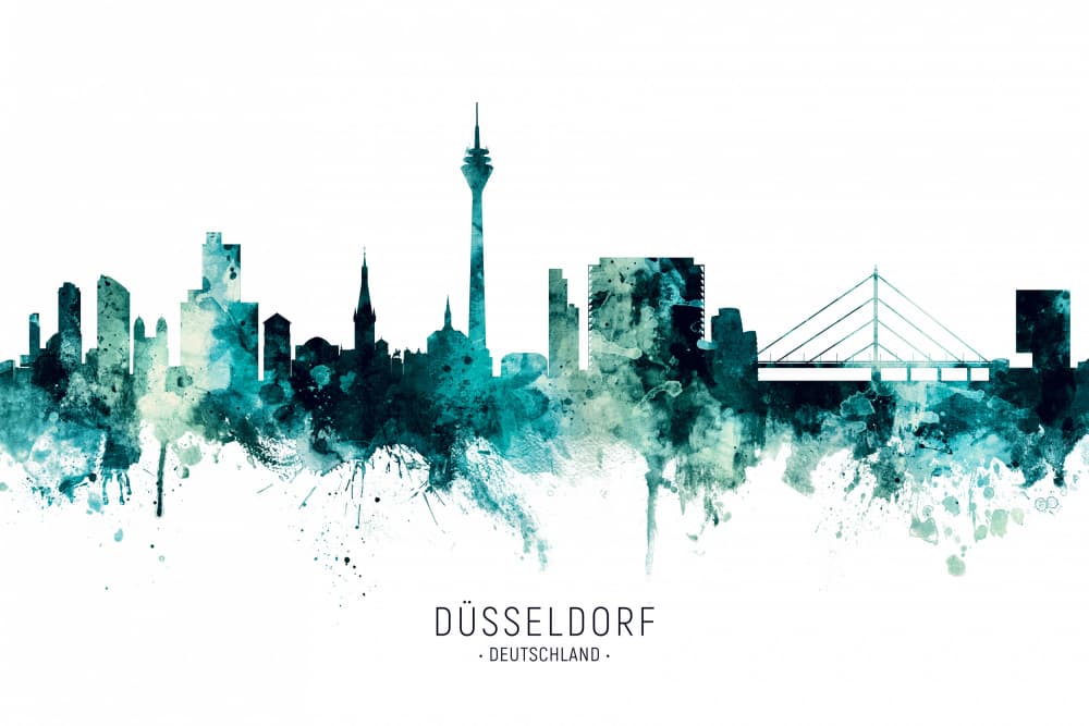 Dusseldorf Teal Skyline by Michael Tompsett — canvas wall art