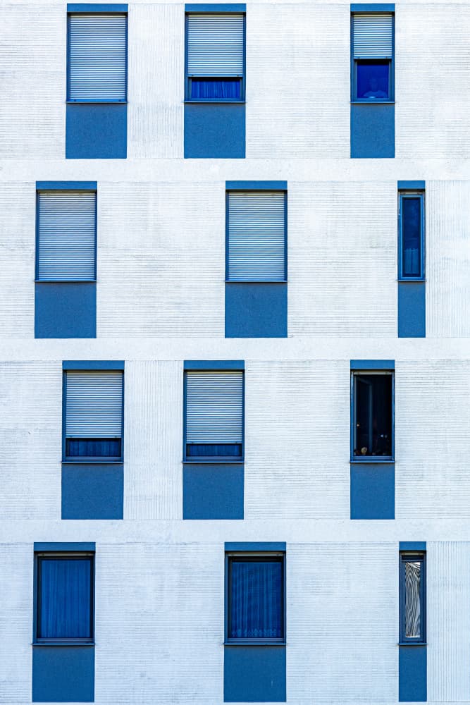 Modern Blue Window Facade by Simon H — canvas wall art