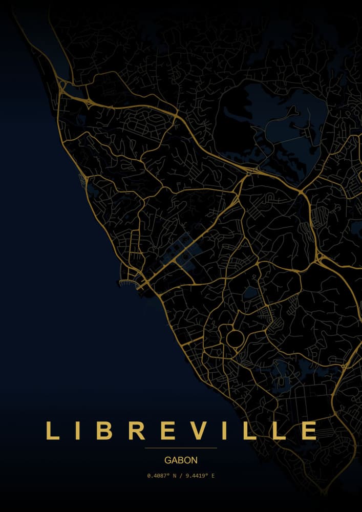 Golden Libreville Map by HUGO — canvas wall art