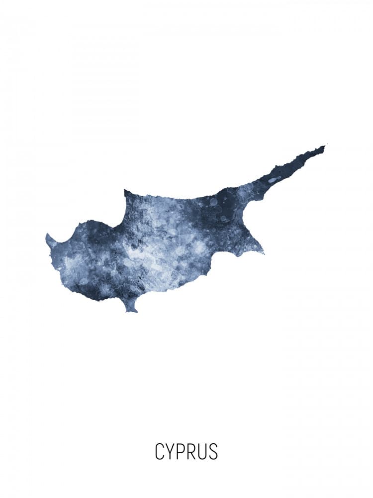Cyprus Watercolor Map by Michael Tompsett — canvas wall art