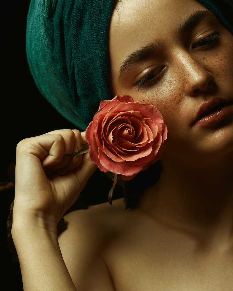 Woman With Rose by Ali Sahebi — canvas wall art
