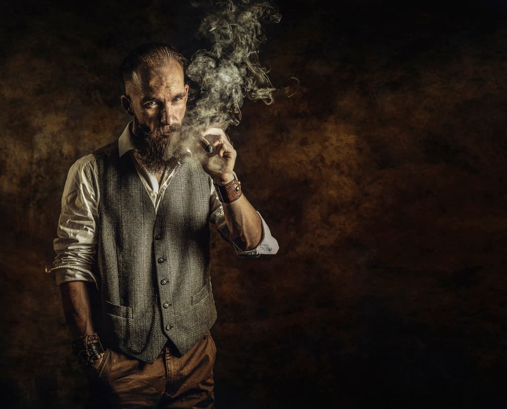 Intense Man Smoking Cigar by gNo — canvas wall art