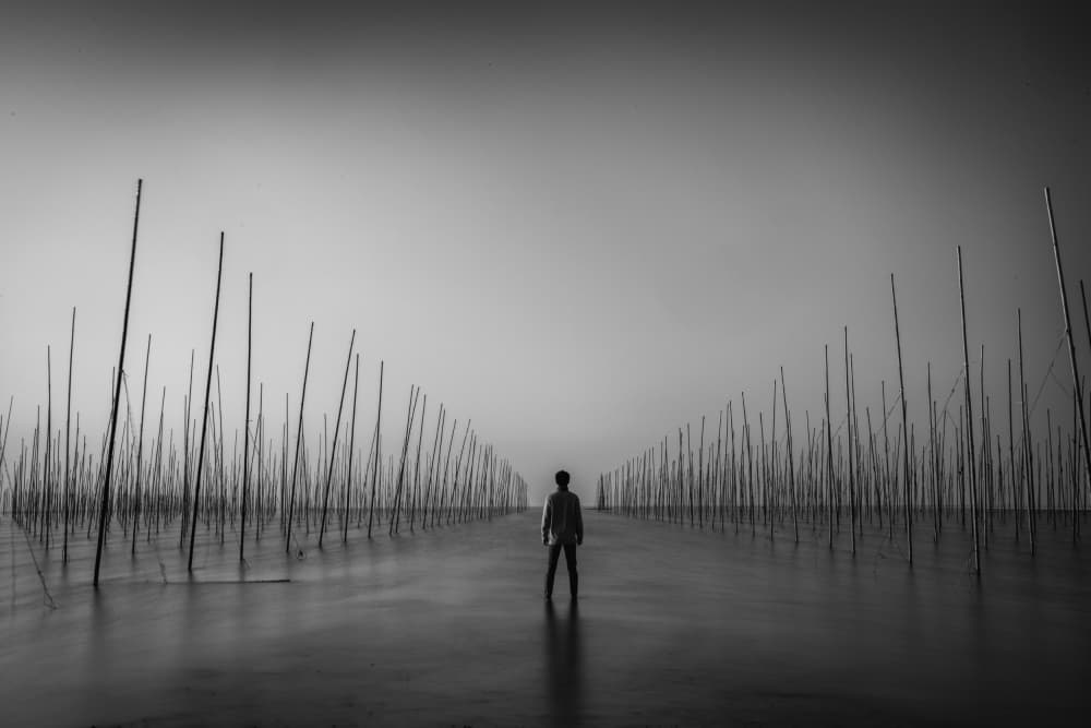 Lone Man Misty Water by Mi Young Choi — canvas wall art
