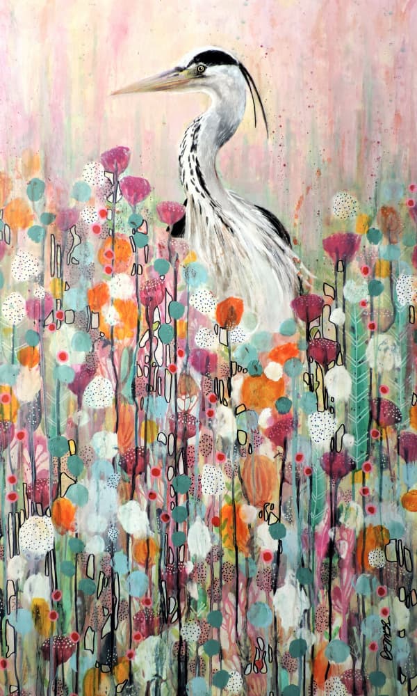 Heron In Colorful Garden by Sylvie Demers — canvas wall art