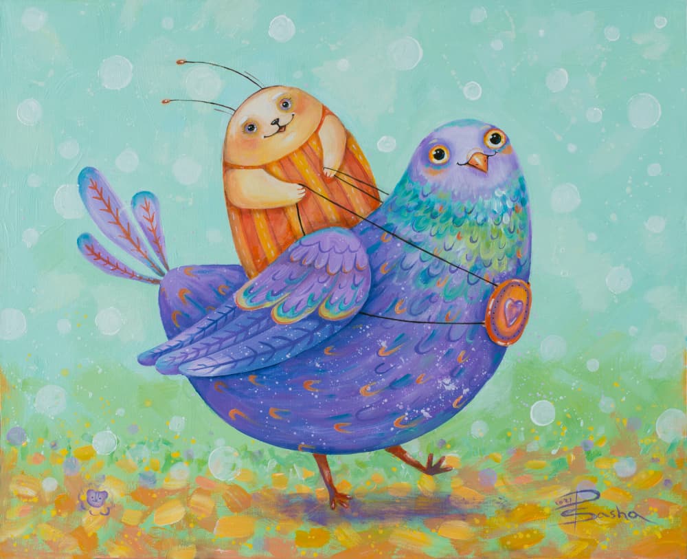 Whimsical Bird Ride by Aleksandra Paranchenko — canvas wall art