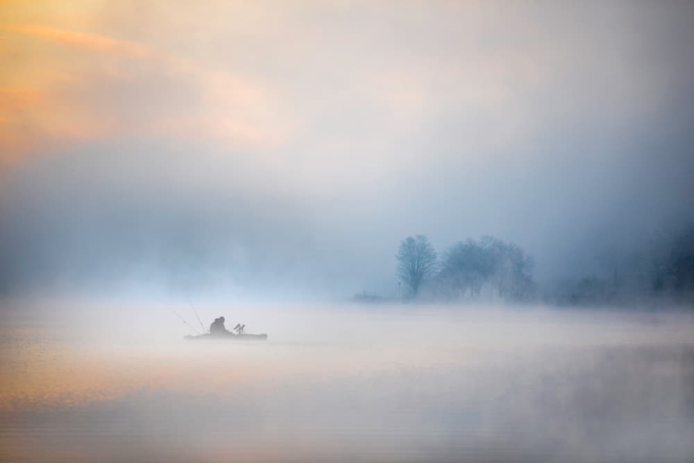 Misty Morning Fishing by Mountain Cloud — canvas wall art