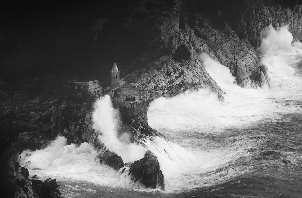 Church on Stormy Cliffs by Paolo Lazzarotti — canvas wall art