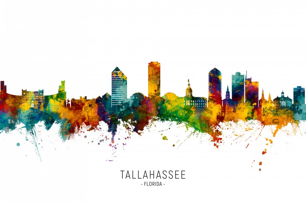 Colorful Tallahassee Skyline by Michael Tompsett — canvas wall art