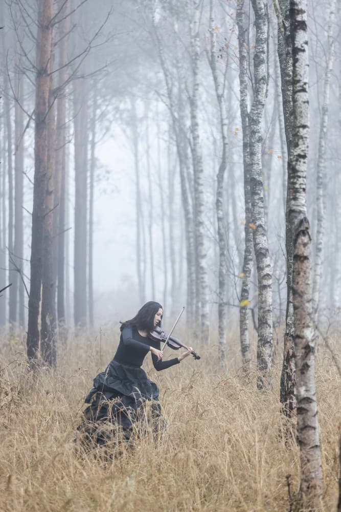 Misty Forest Violinist by Leszek Paradowski — canvas wall art