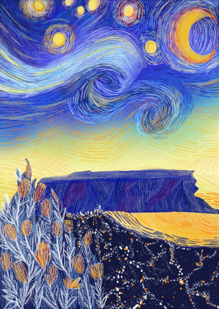 Starry Table Mountain Night by Art by the Ocean — canvas wall art