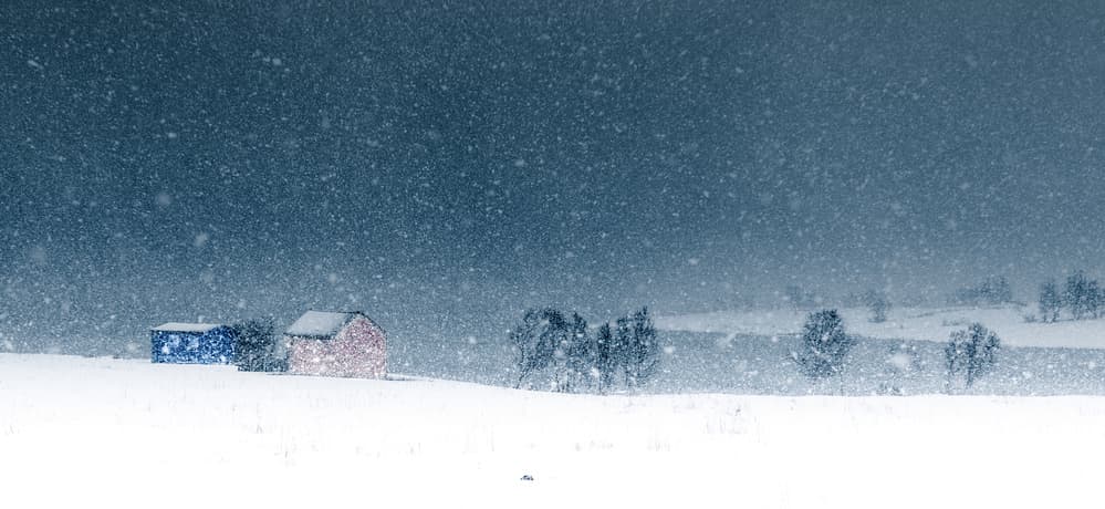 Snowy Winter Houses by Stephanie Kleimann — canvas wall art