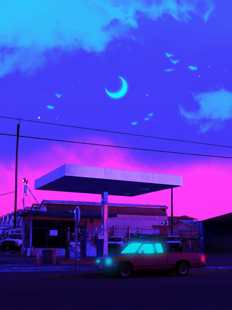 Neon Gas Station Night by Ritvik takkar — canvas wall art