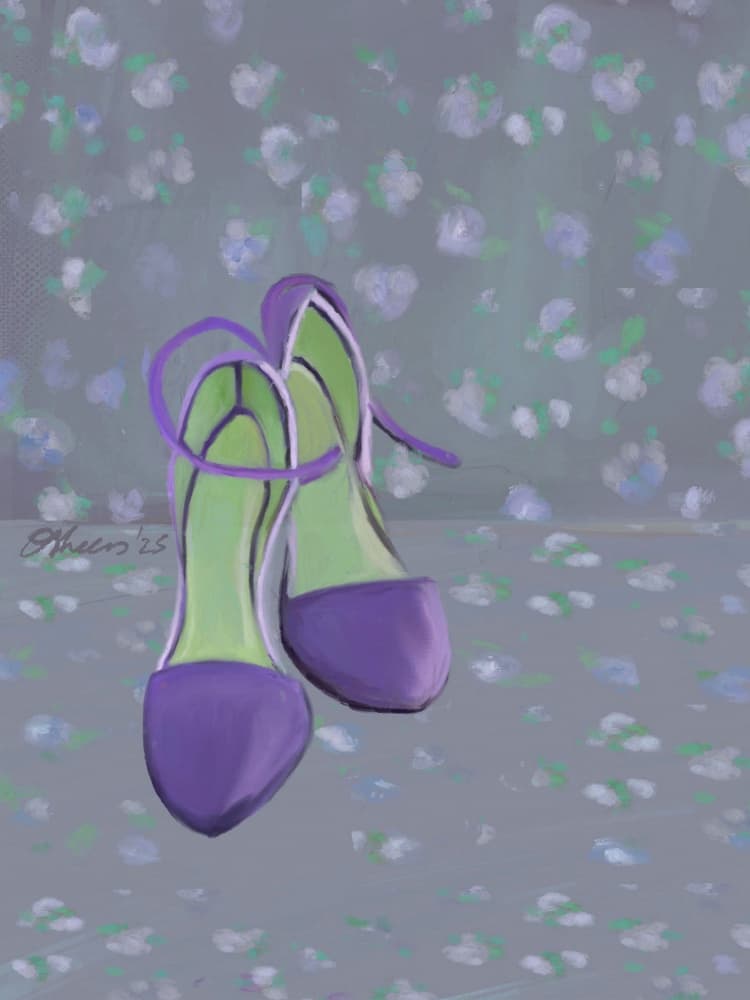 Purple Floral Shoes by Osheensgallery — canvas wall art