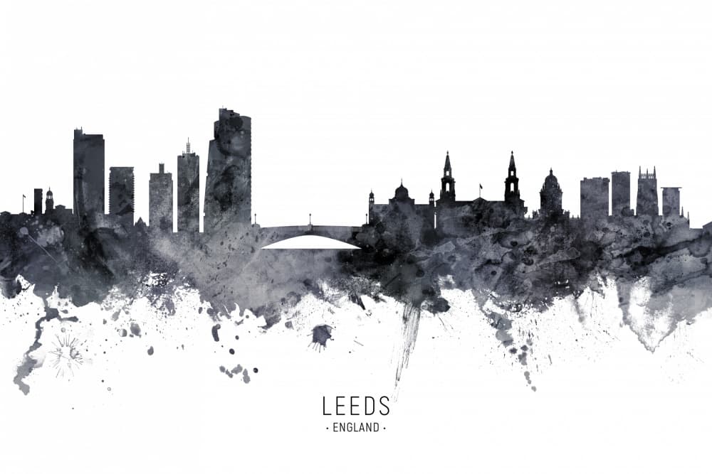 Leeds Watercolor Skyline by Michael Tompsett — canvas wall art