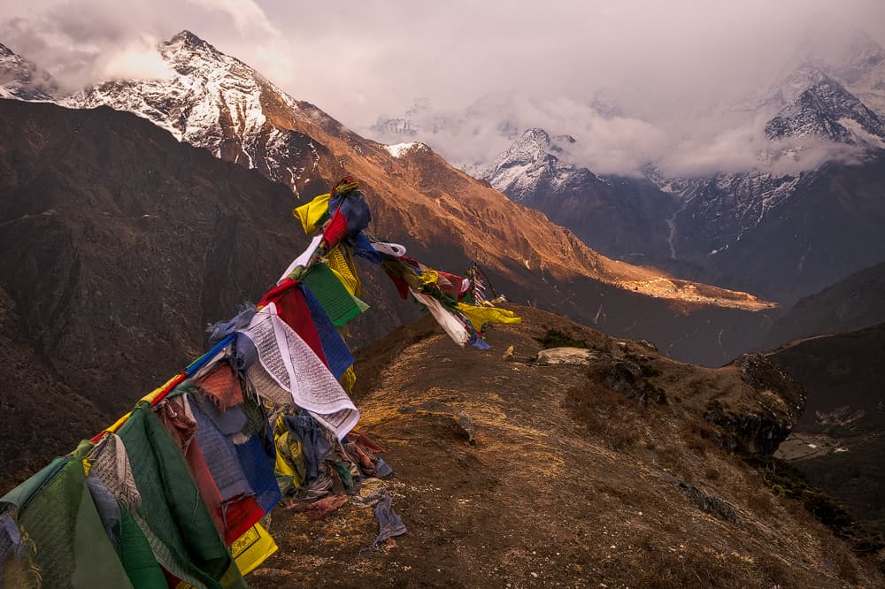 Prayer Flags Mountain Valley by Karsten Wrobel — canvas wall art
