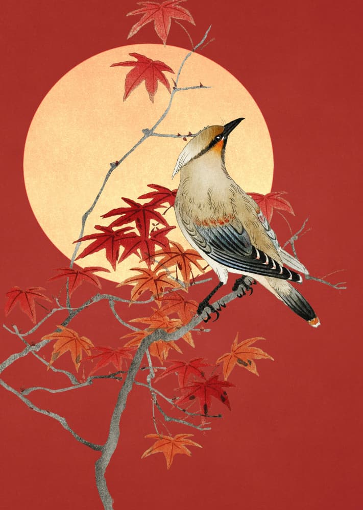 Elegant Bird Autumn Moon by Marja van den Hurk — canvas wall art