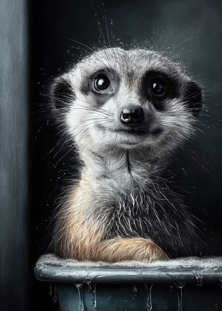 Cute Meerkat Bath by Justyna Jaszke — canvas wall art