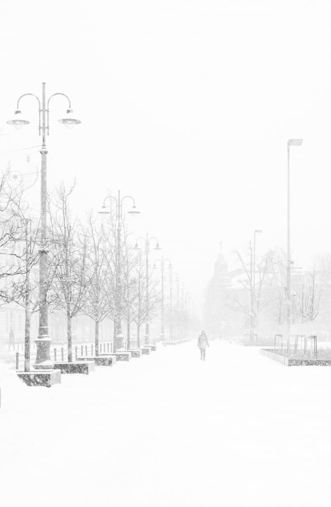 Snowy City Path by Saulius — canvas wall art