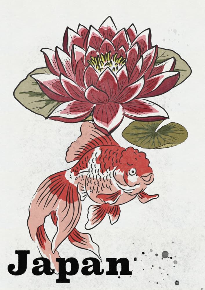 Traditional Japanese Lotus Goldfish by Nicholas — canvas wall art