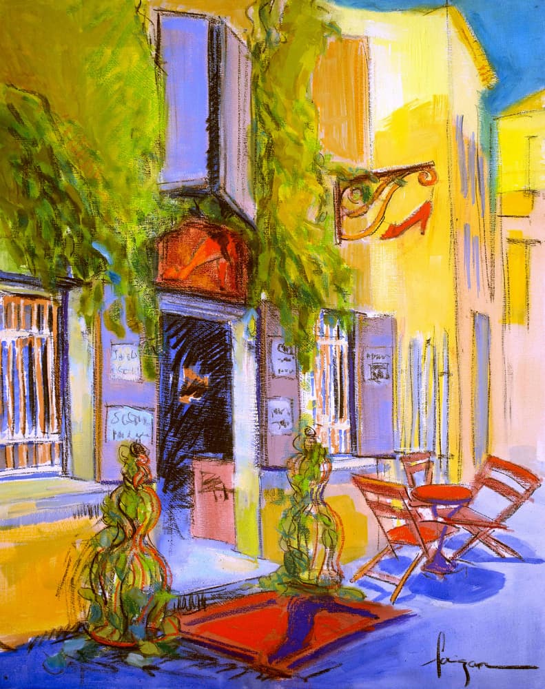 Sunny Courtyard Cafe by Dorothy Fagan — canvas wall art